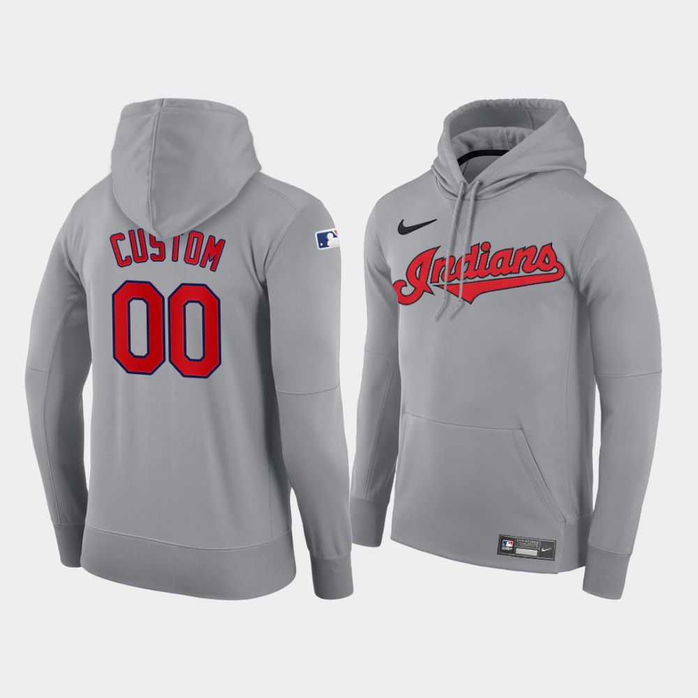 Men Cleveland Indians #00 Custom gray road hoodie 2021 MLB Nike Jerseys